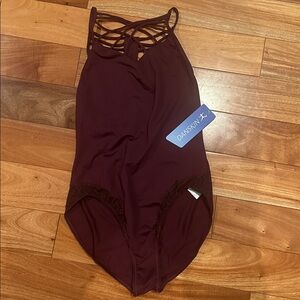 Danskin Maroon Strappy One-Piece Leotard Adult Large NWT